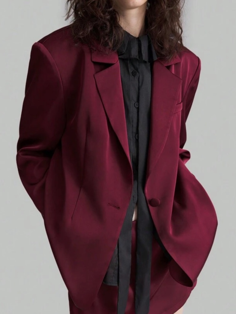 SHEIN Deep Wine Oversized Blazer